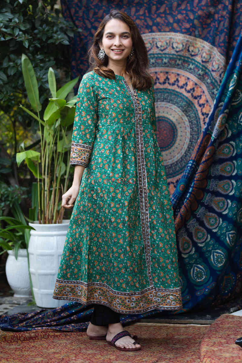 Image for Kusvaa Wsr255 Anavi Handblock A Line Kurta Side