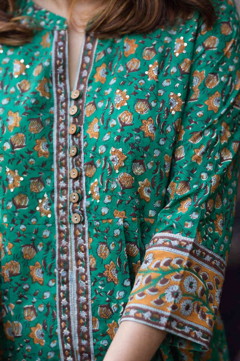 Image for Kusvaa Wsr255 Anavi Handblock A Line Kurta Sleeves