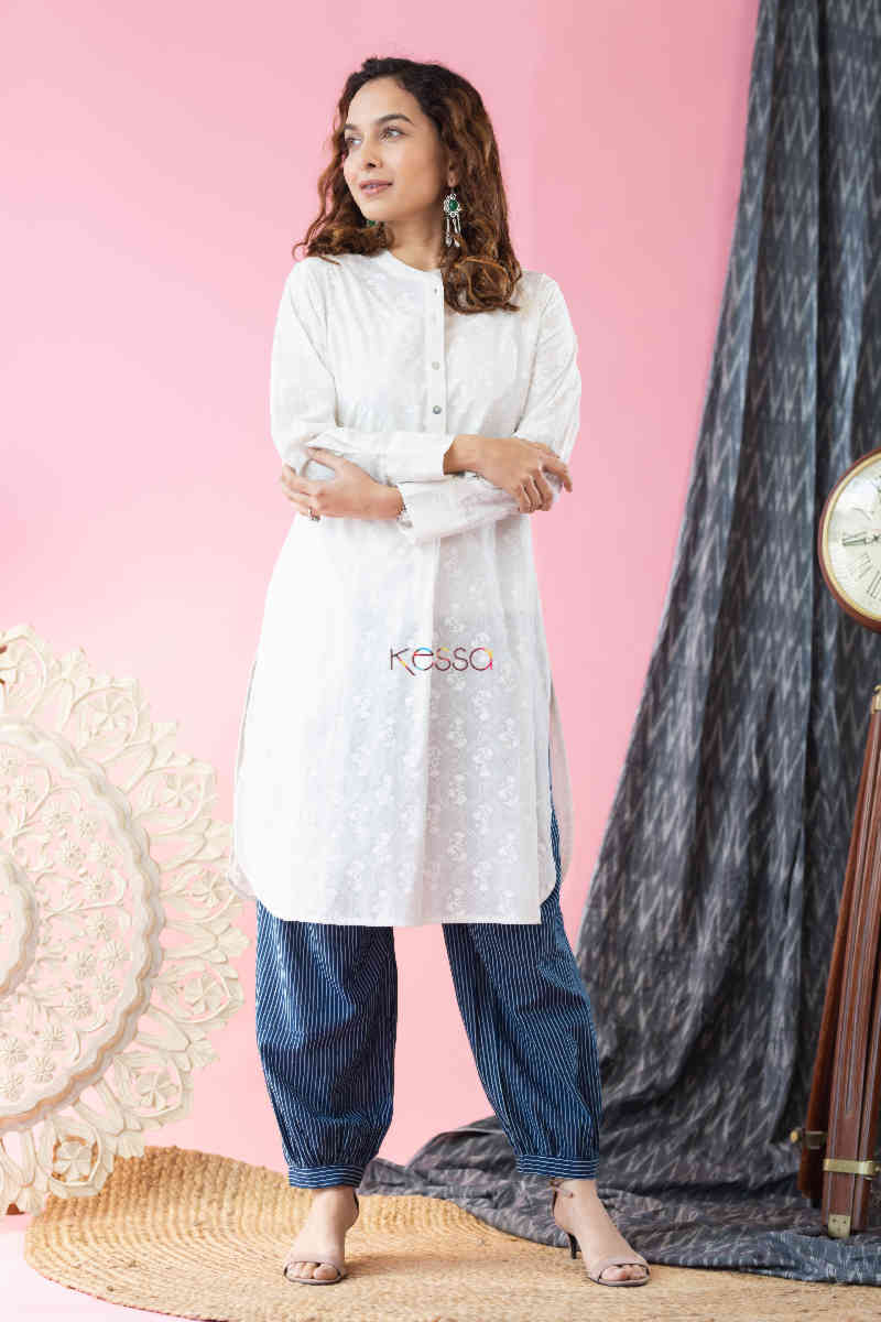 Image for Kusvaa Avdaf85 Ayoni White And Indigo Kurta Salwar Set Featured