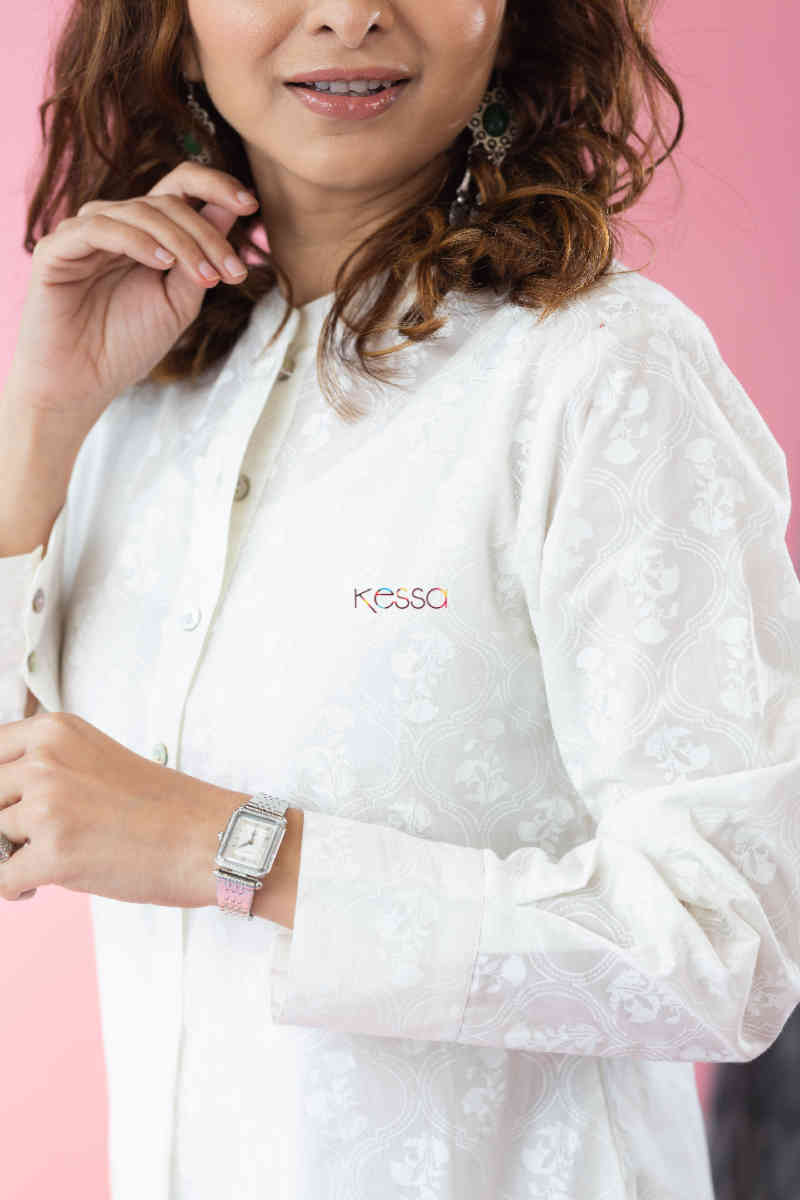 Image for Kusvaa Avdaf85 Ayoni White And Indigo Kurta Salwar Set Sleevs