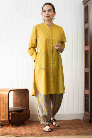 Image for Kusvaa Avdaf86 Dhira Mustard Kurta And Salwar Set Featured