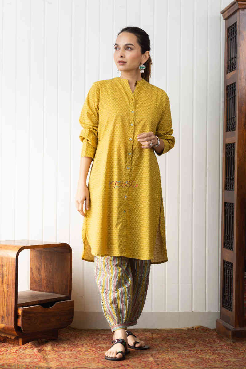 Image for Kusvaa Avdaf86 Dhira Mustard Kurta And Salwar Set Front
