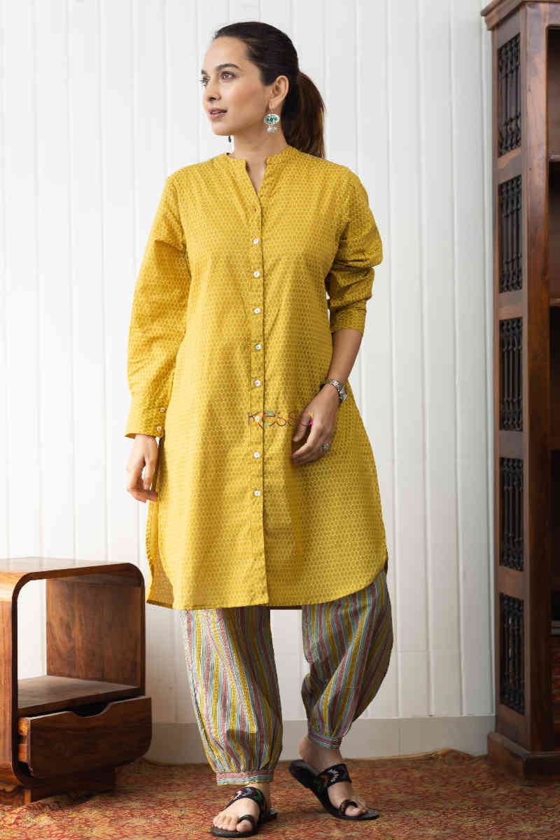 Image for Kusvaa Avdaf86 Dhira Mustard Kurta And Salwar Set Look