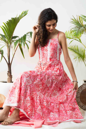 Image for Kusvaa Avdaf90 Enaya Strappy Floral Pink Dress 1 Featured