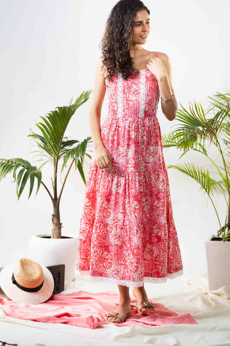 Image for Kusvaa Avdaf90 Enaya Strappy Floral Pink Dress 1 Front