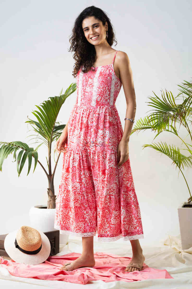 Image for Kusvaa Avdaf90 Enaya Strappy Floral Pink Dress 1 Look