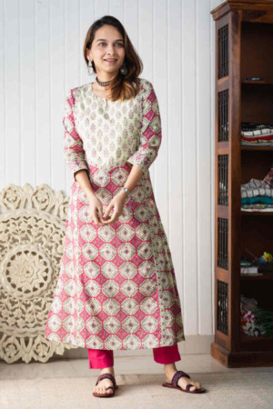 Image for Kusvaa Wsr257 Pushta Hand Block Print Kurta Featured