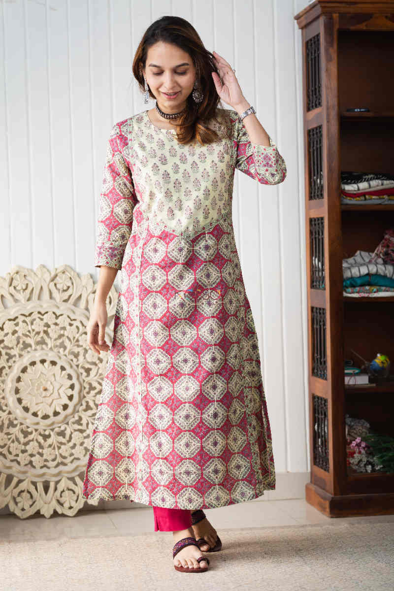 Image for Kusvaa Wsr257 Pushta Hand Block Print Kurta Front 1