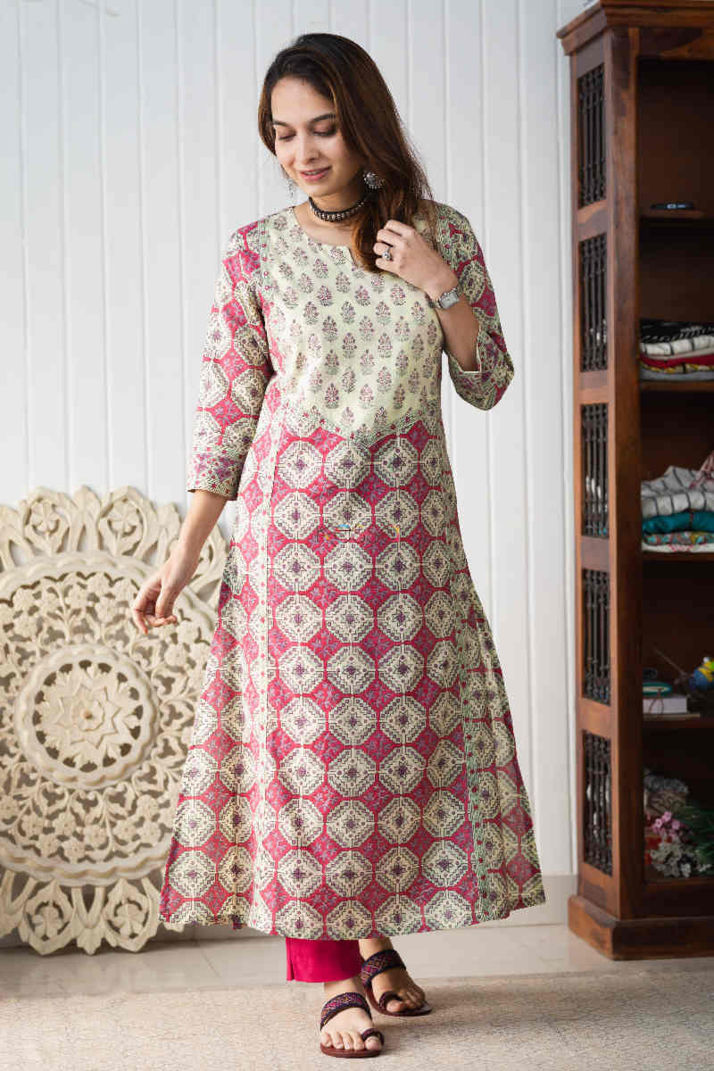 Image for Kusvaa Wsr257 Pushta Hand Block Print Kurta Front