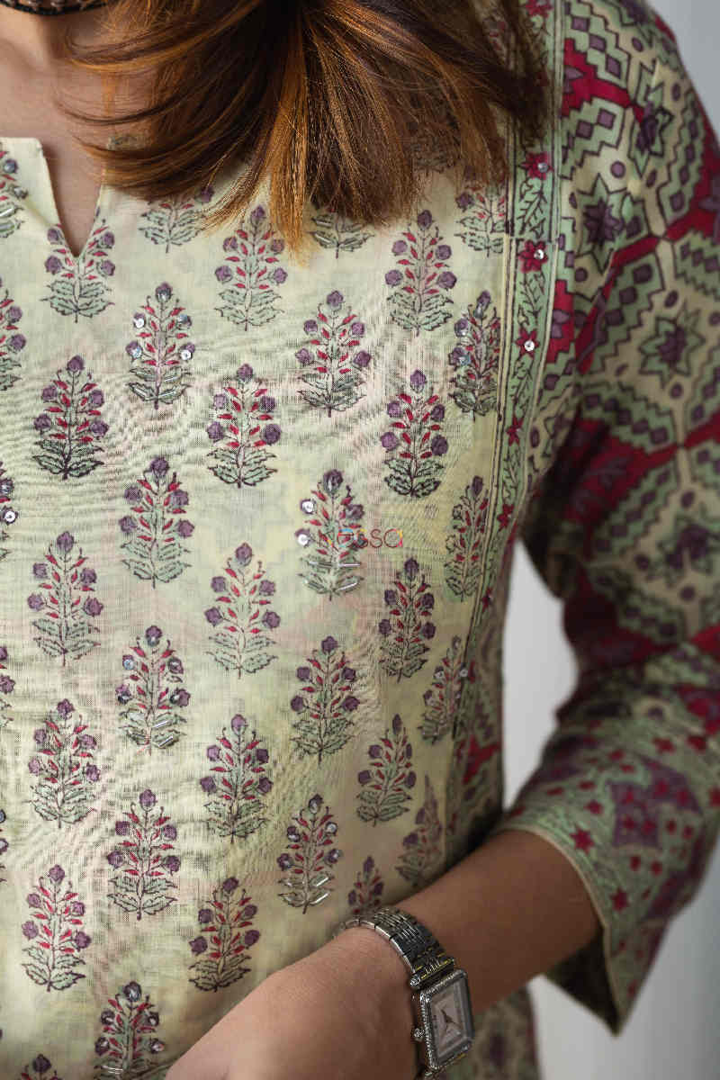 Image for Kusvaa Wsr257 Pushta Hand Block Print Kurta Sleeve