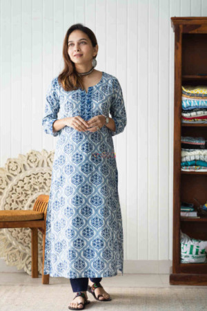 Image for Kusvaa Wsr260 Tristha Block Print Kurta Featured