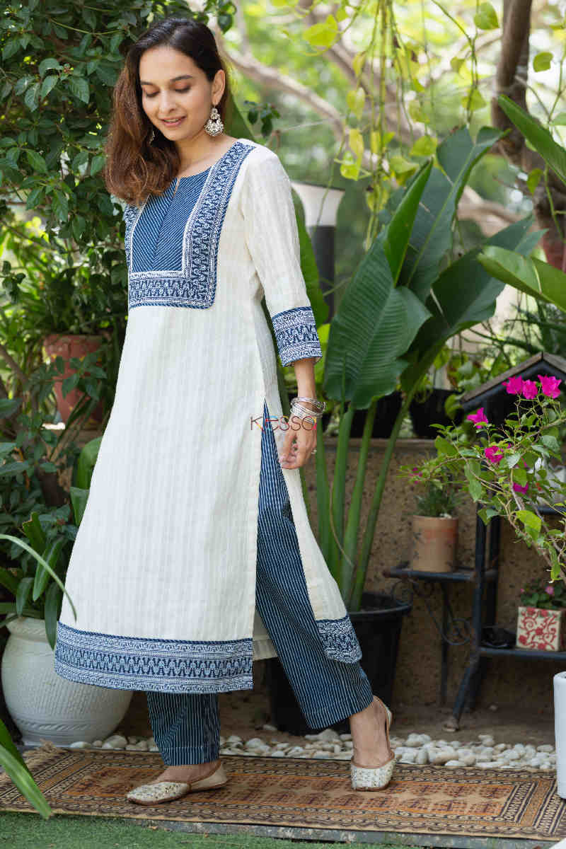 Image for Kusvaa Avdaf92 Kalamala Cotton Dobby Kurta Pant Set Right