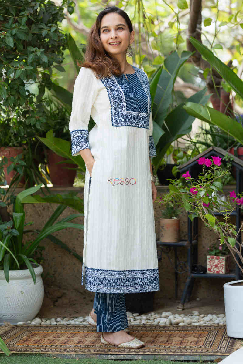Image for Kusvaa Avdaf92 Kalamala Cotton Dobby Kurta Pant Set Side