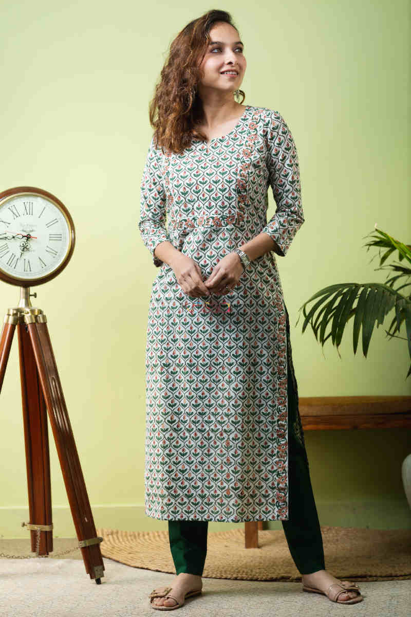 Image for Kusvaa De118 Mrinal Block Print Straight Fit Kurta Look