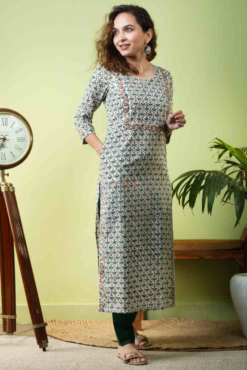 Image for Kusvaa De118 Mrinal Block Print Straight Fit Kurta Side