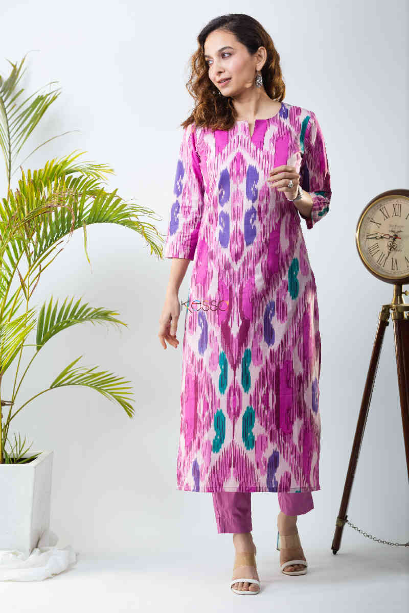 Image for Kusvaa De122 Muktida Ikkat Print Regular Wear Kurta Featured