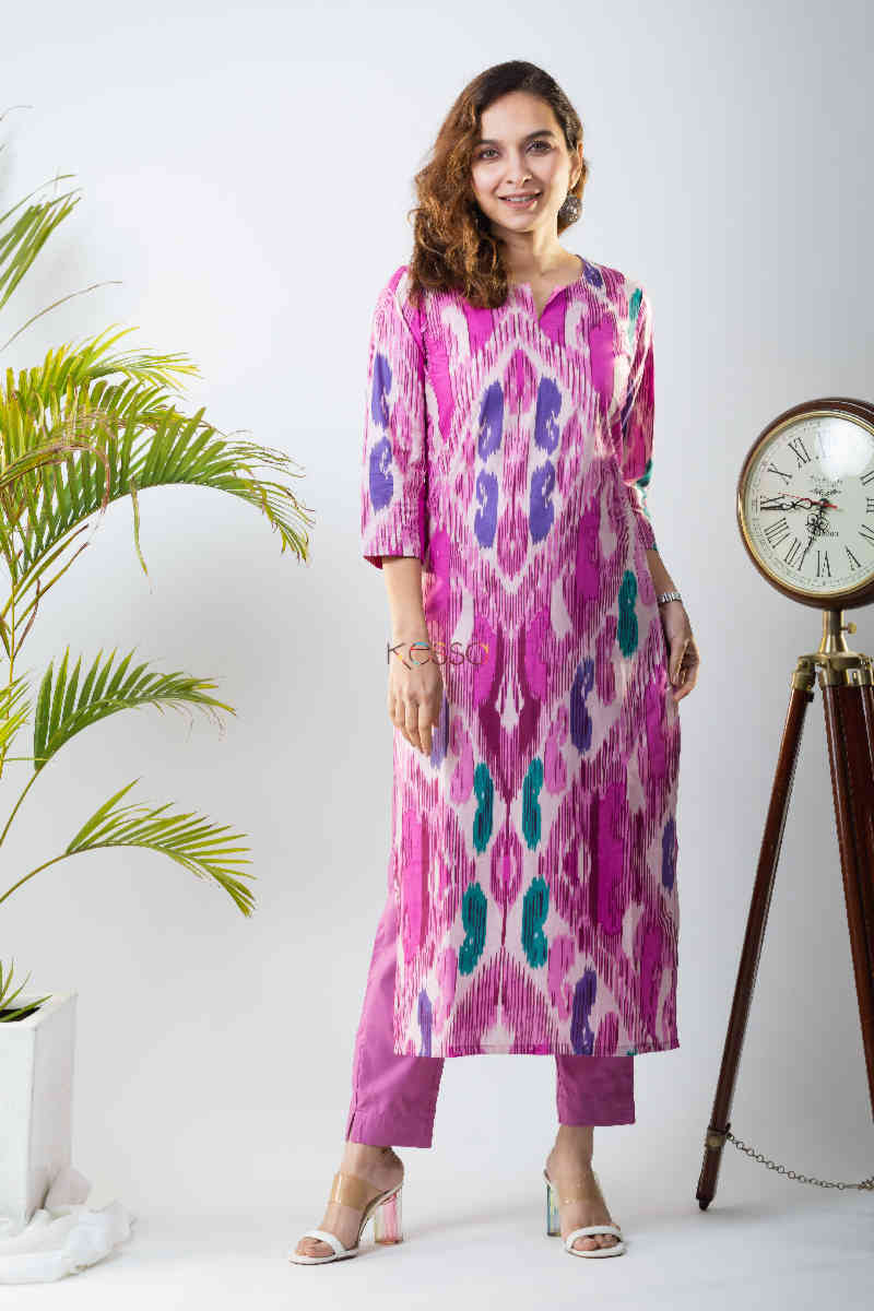 Image for Kusvaa De122 Muktida Ikkat Print Regular Wear Kurta Front