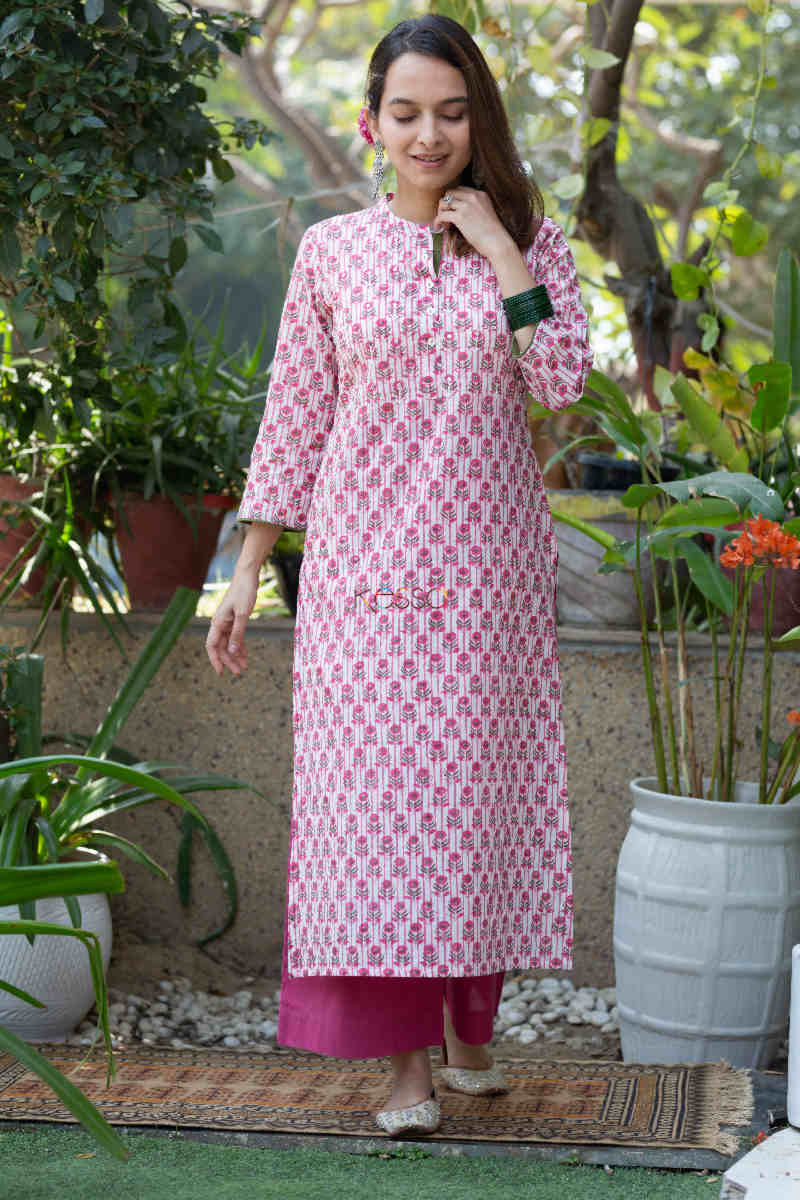 Image for Kusvaa Vcr96 Kirati Handblock Print Straight Kurta Front
