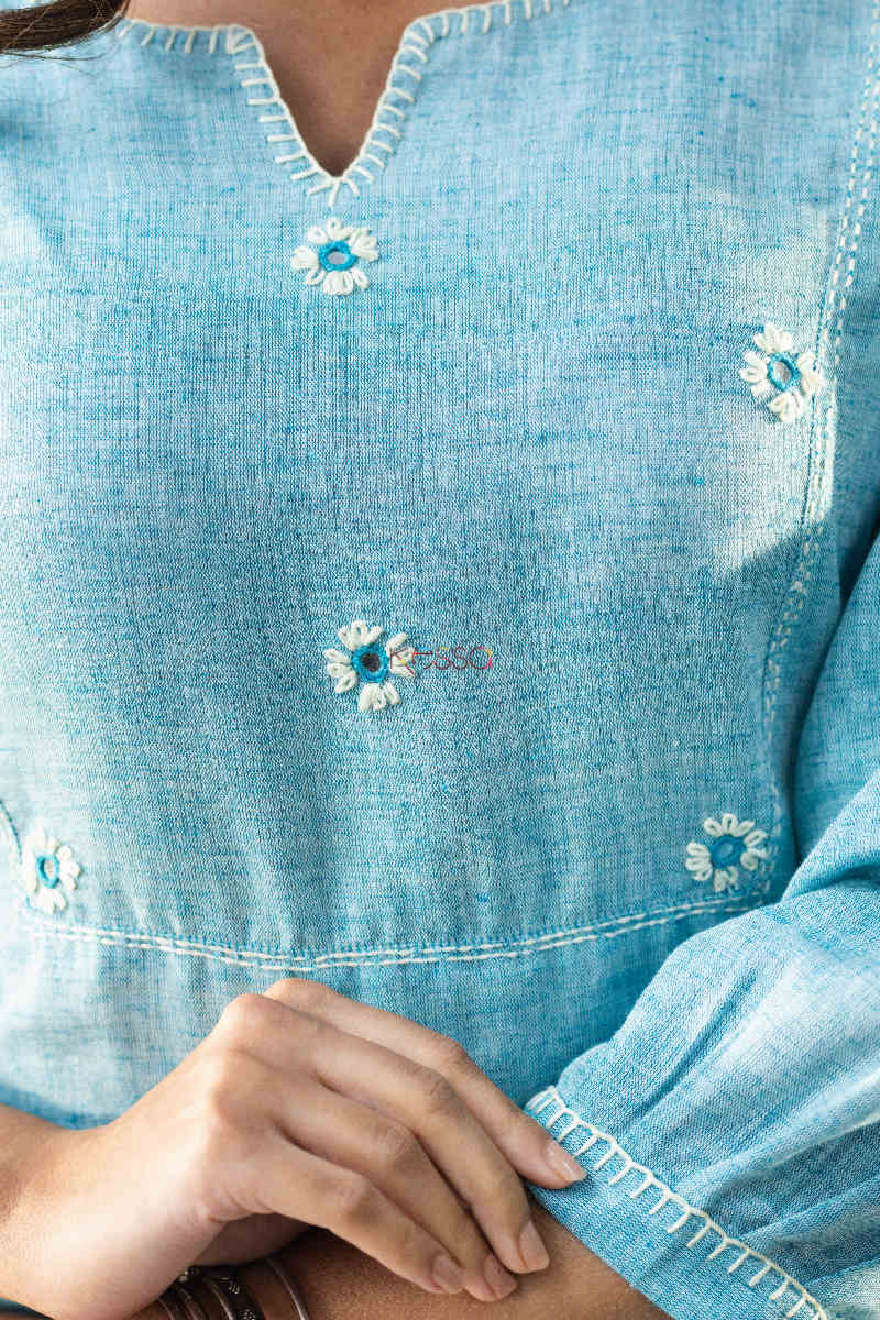 Image for Kusvaa Ws808 Ananth South Cotton Short Kurti Closeup