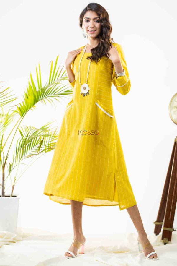 south cotton dress South Cotton Ethnic Print Mustard Dress  Darzigiri