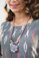 Image for Kusvaa Ws820 Gloria Ikkat Cotton Dress With Necklace Closeup Neck