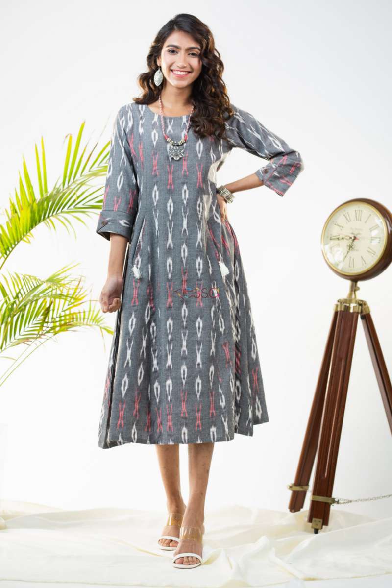 Image for Kusvaa Ws820 Gloria Ikkat Cotton Dress With Necklace Front