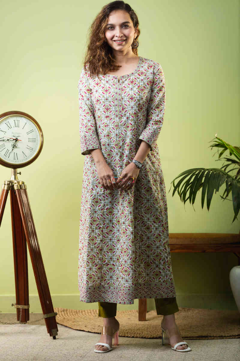Image for Kusvaa Wsr261 Ameya Kalidaar Block Print Kurta Featured