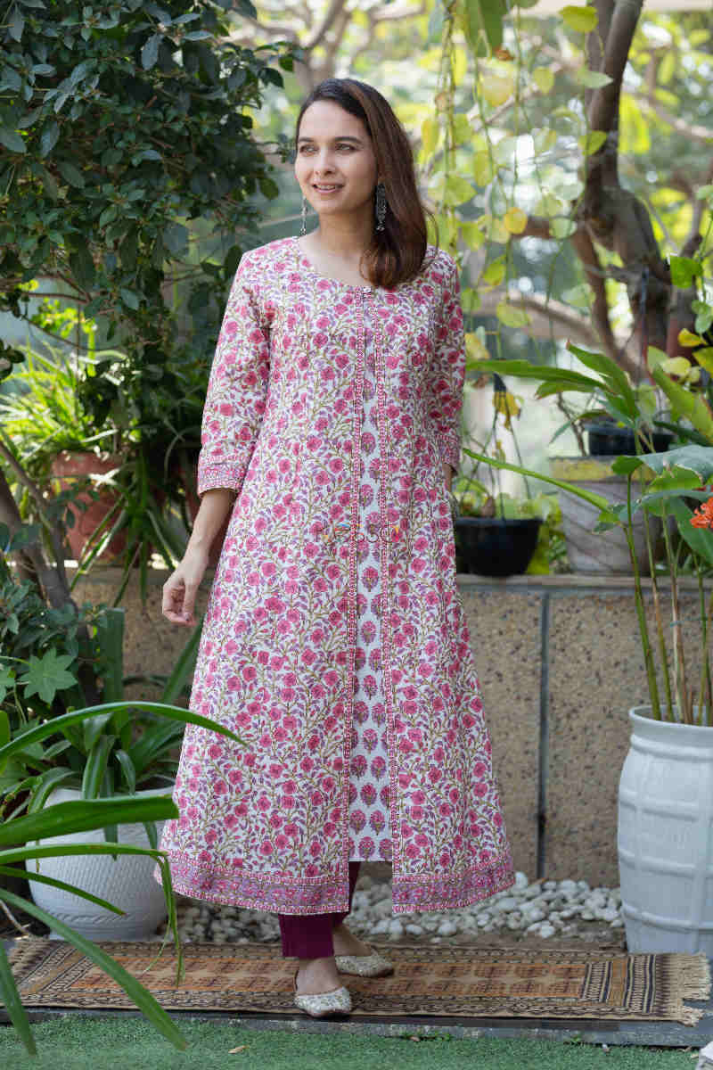 Image for Kusvaa Wsr265 Rima Handblock A Line Kurta Front