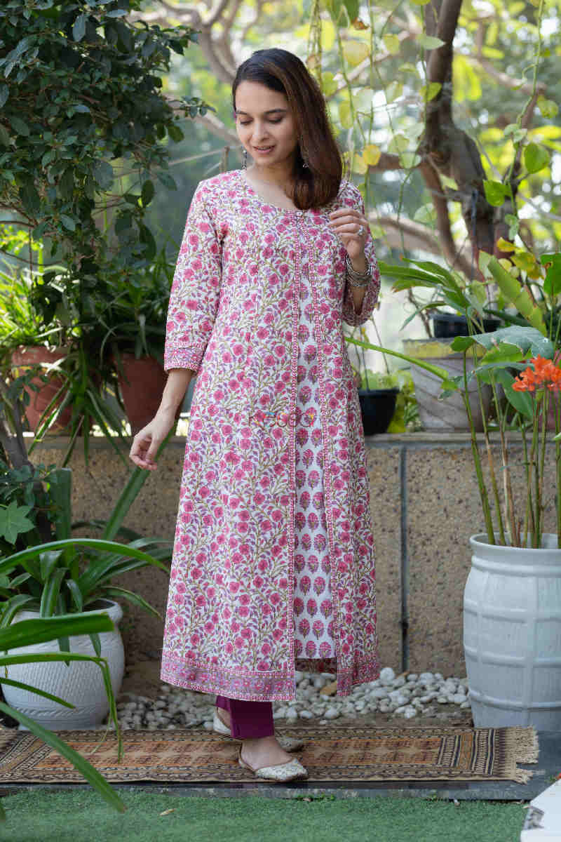 Image for Kusvaa Wsr265 Rima Handblock A Line Kurta Side