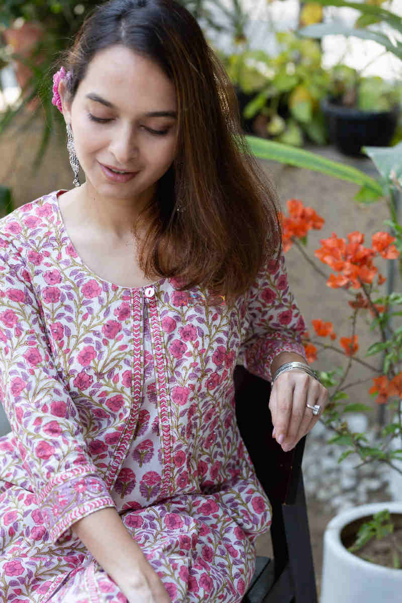 Image for Kusvaa Wsr265 Rima Handblock A Line Kurta Sitting