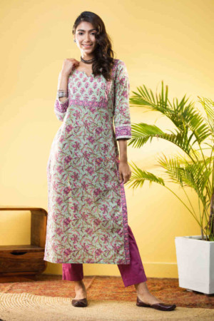 Image for Kusvaa Wsr267 Ekaja Block Print Straight Kurta Featured