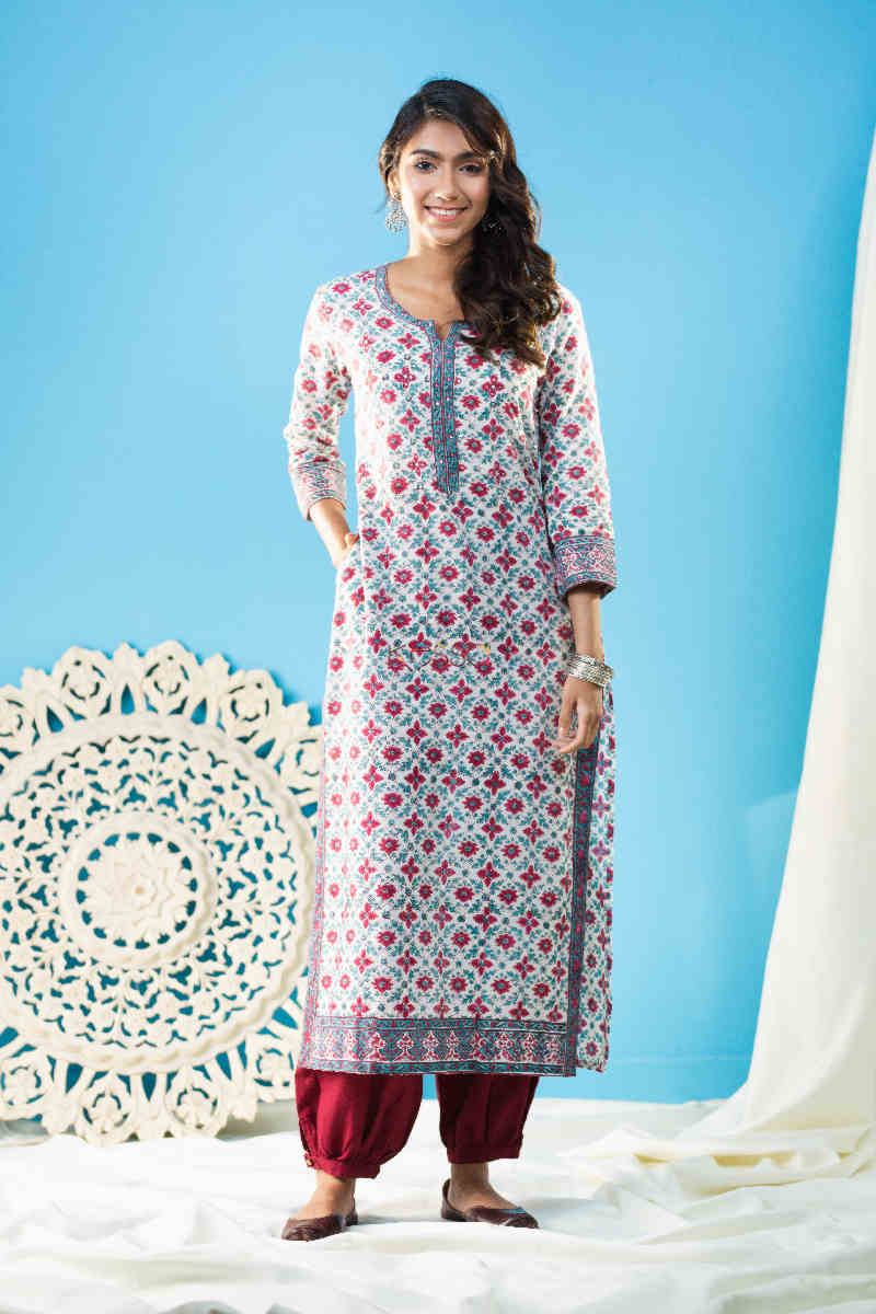 Image for Kusvaa Wsr269 Trariti Handblock Print Straight Kurta Featured