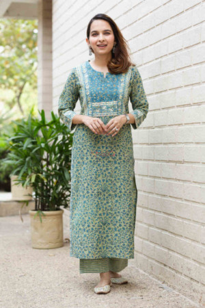 Image for Kusvaa Wsr270 Mrudani Block Print Kurta Pant Set Featured