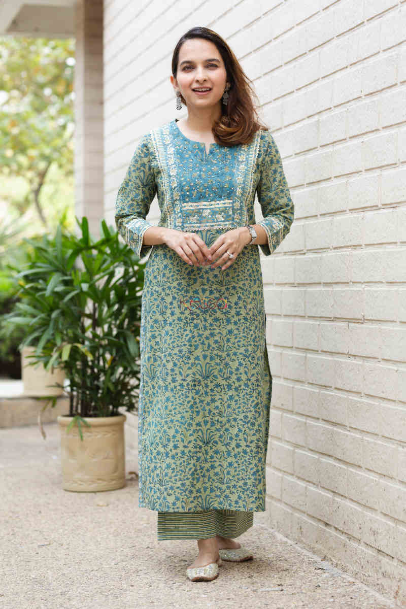 Image for Kusvaa Wsr270 Mrudani Block Print Kurta Pant Set Featured