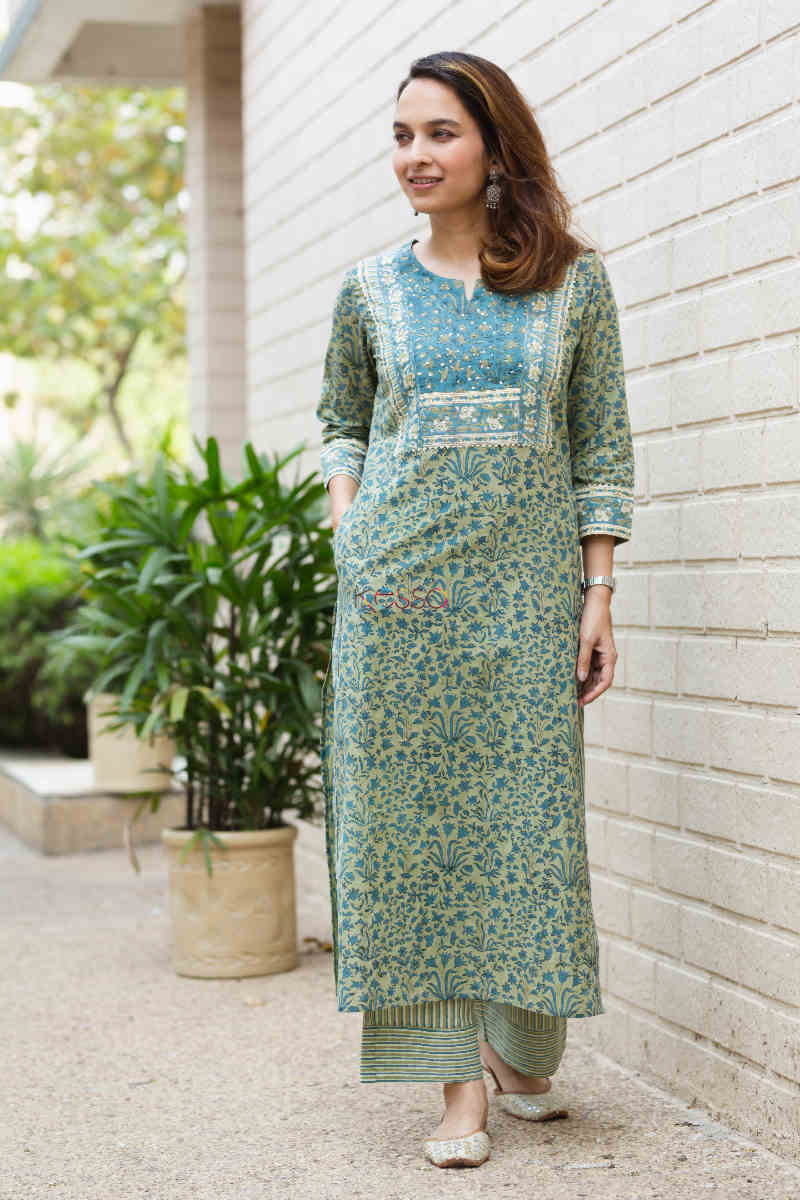 Image for Kusvaa Wsr270 Mrudani Block Print Kurta Pant Set Front