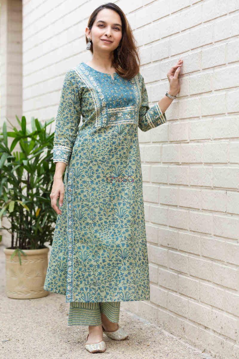 Image for Kusvaa Wsr270 Mrudani Block Print Kurta Pant Set Look