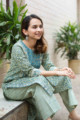 Image for Kusvaa Wsr270 Mrudani Block Print Kurta Pant Set Sitting