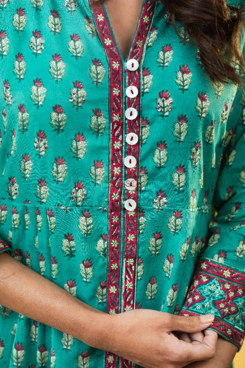 Image for Kusvaa Wsr271 Kaamakya Block Print A Line Kurta Closeup
