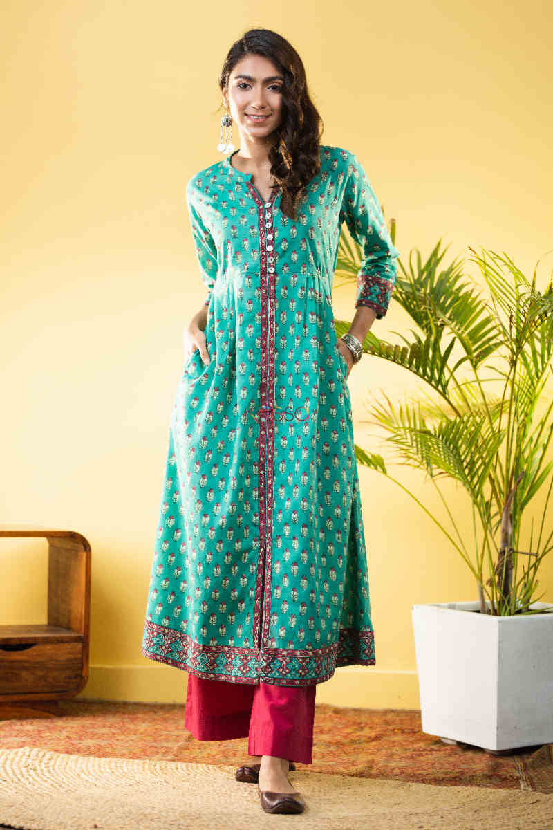 Image for Kusvaa Wsr271 Kaamakya Block Print A Line Kurta Featured