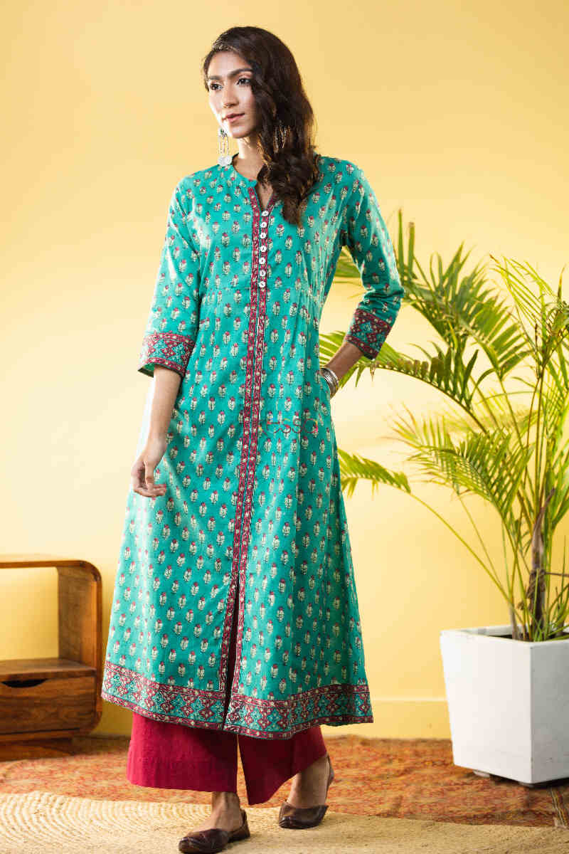 Image for Kusvaa Wsr271 Kaamakya Block Print A Line Kurta Front 1