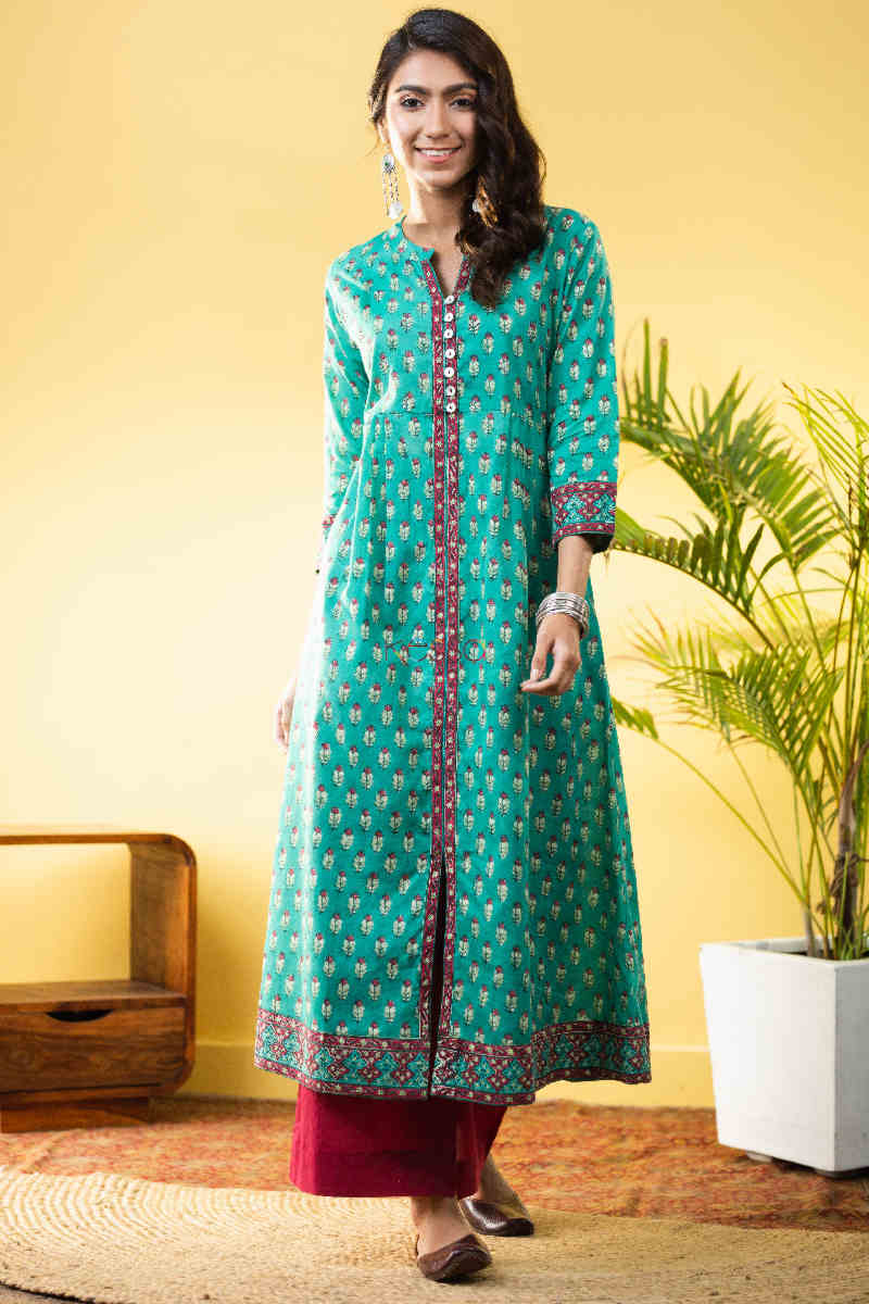 Image for Kusvaa Wsr271 Kaamakya Block Print A Line Kurta Front