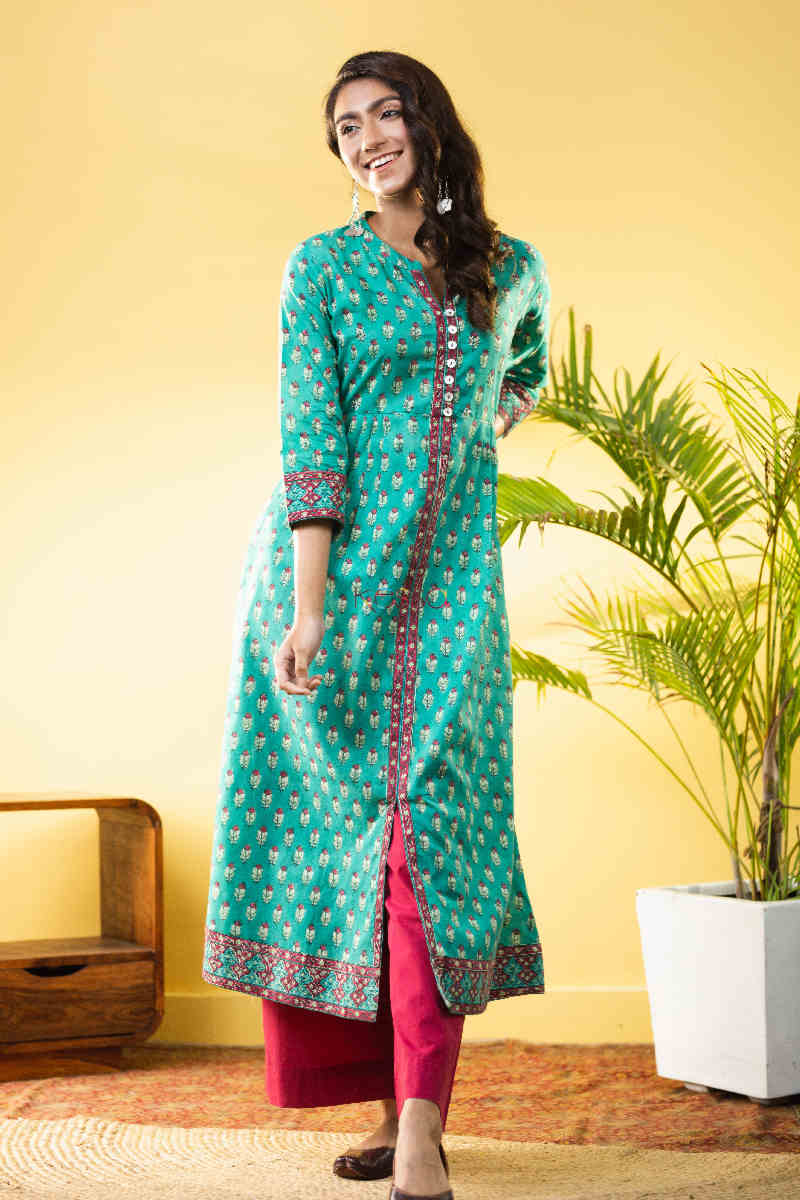 Image for Kusvaa Wsr271 Kaamakya Block Print A Line Kurta Look 1