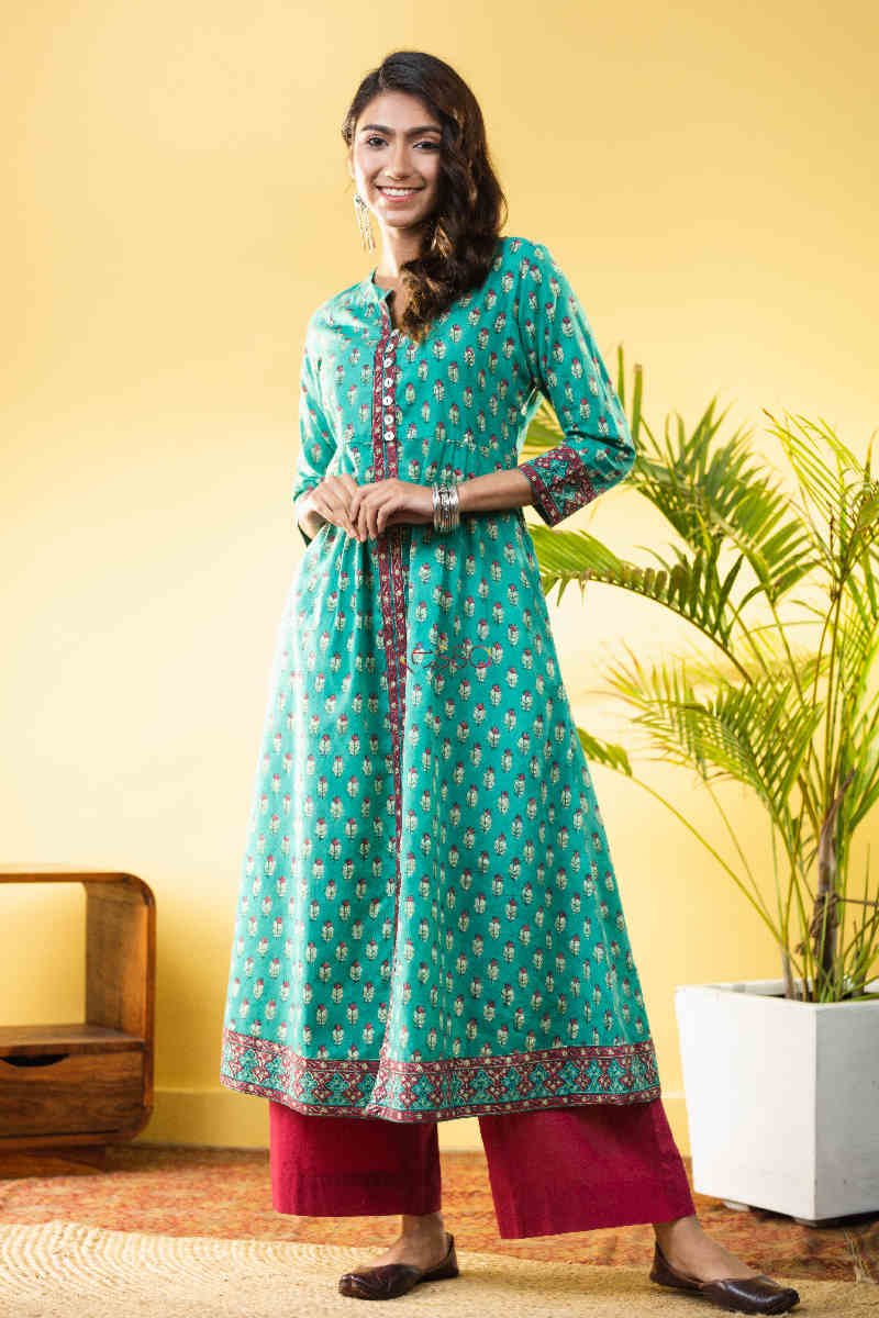 Image for Kusvaa Wsr271 Kaamakya Block Print A Line Kurta Look