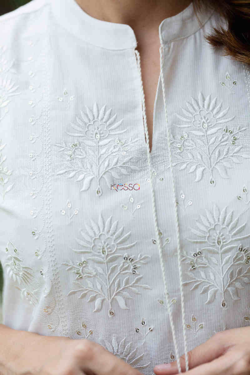 Image for Kusvaa Avdaf96 Moha Nayaki Cotton Dobby Embroidery Kurta Neck