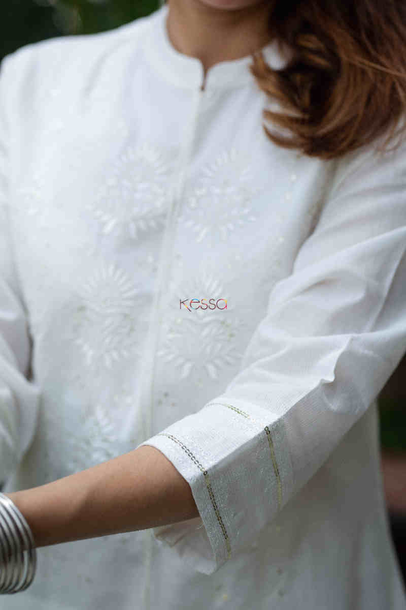 Image for Kusvaa Avdaf96 Moha Nayaki Cotton Dobby Embroidery Kurta Sleeves