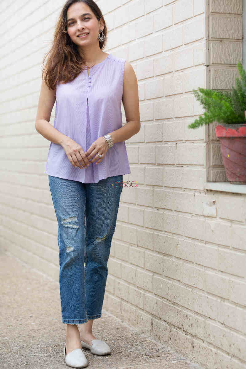 Image for Kusvaa Avdaf97 Cotton Dobby Sleeve Less Short Kurti Front