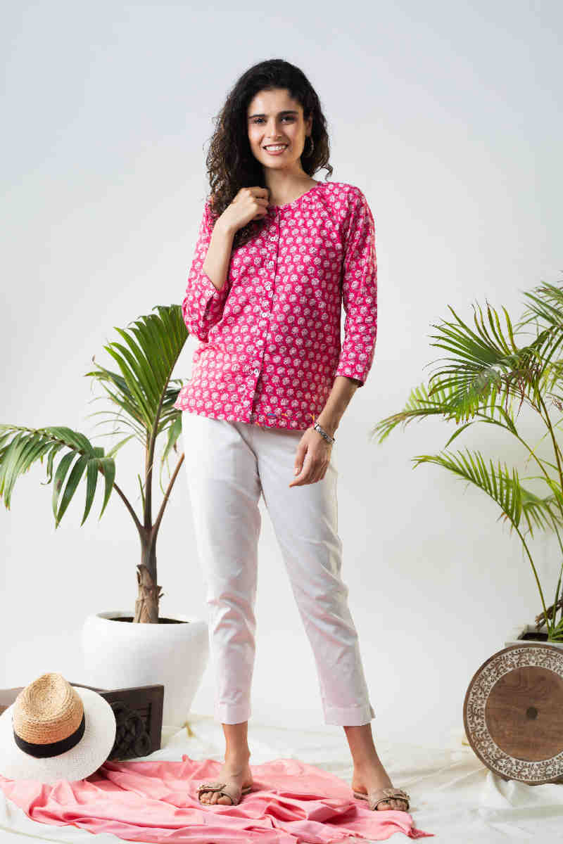 Image for Kusvaa Avdaf98 Mughdha Short Block Print Top Look 1