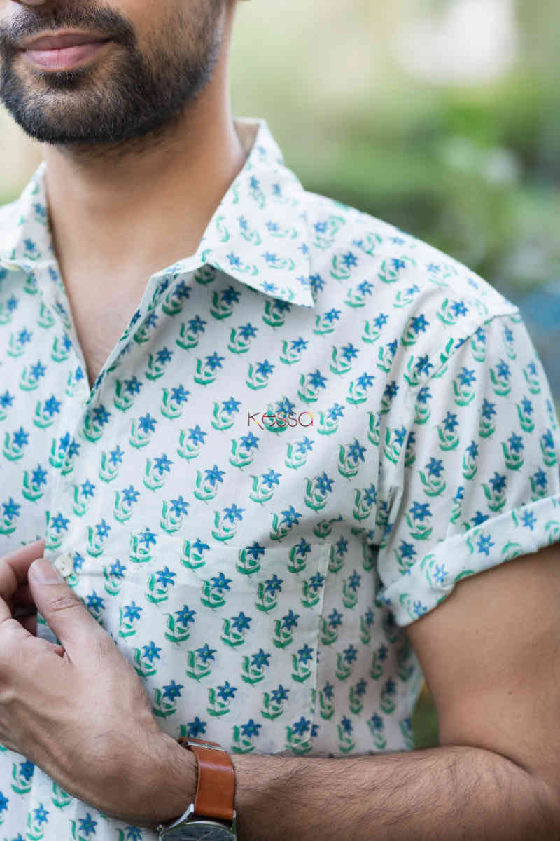 Image for Kusvaa Awk44 Ekaveer Block Print Half Sleeves Shirt Closeup