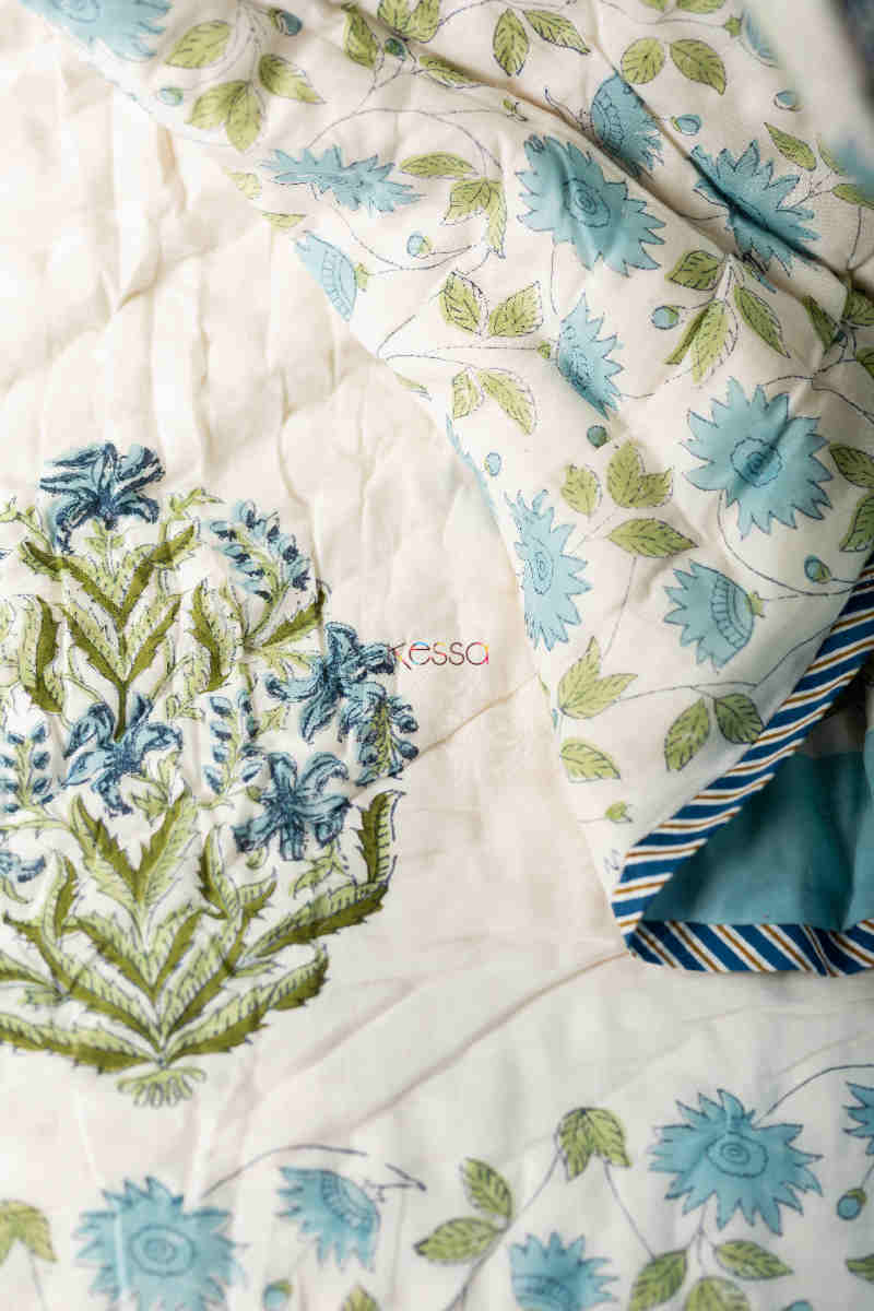 Image for Kusvaa Kaq170 Sinbad Blue And Green Smoke Double Bed Quilt Closeup