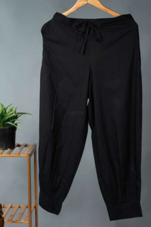 Image for Kusvaa Sap14 Pleated Cotton Salwar Black Closeup 2 New